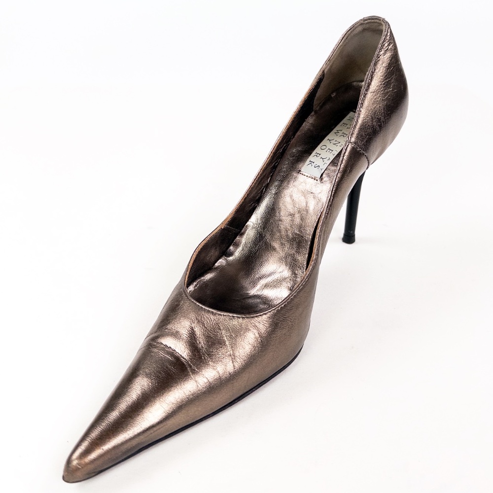Barneys New York Audrey Dark Bronze Metallic Pointed Toe Pumps Made in Italy - Picture 2 of 8